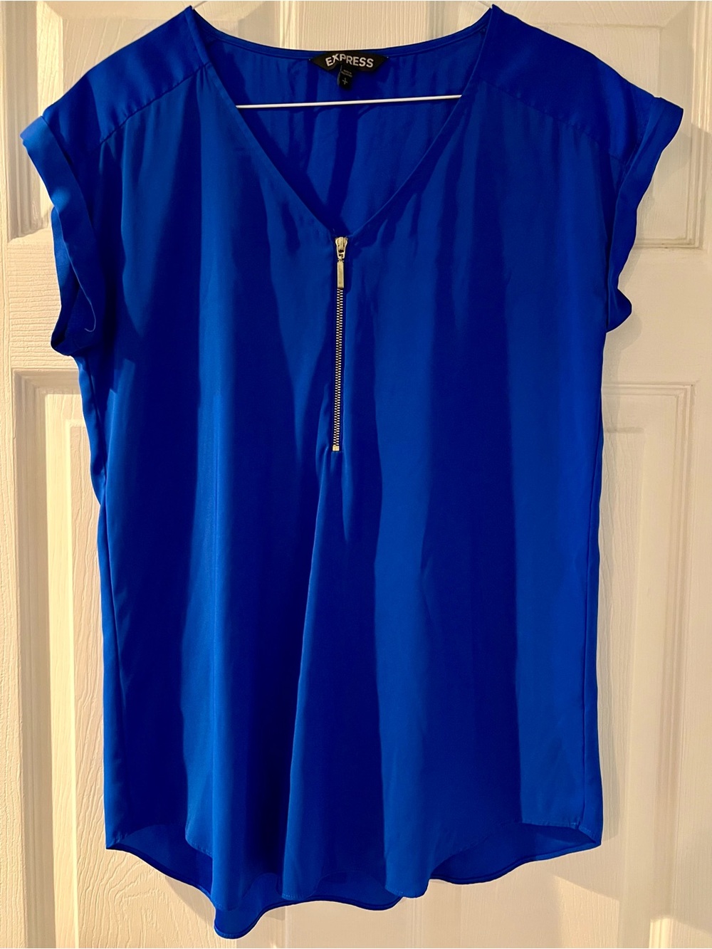 Express Royal Blue V-Neck Zip Blouse